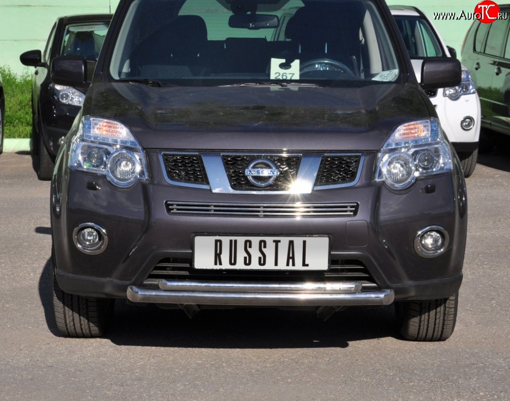 10 899 р. Защита переднего бампера (2 трубыØ63 и 42 мм, нержавейка) Russtal Nissan X-trail 2 T31 рестайлинг (2010-2015)  с доставкой в г. Пермь