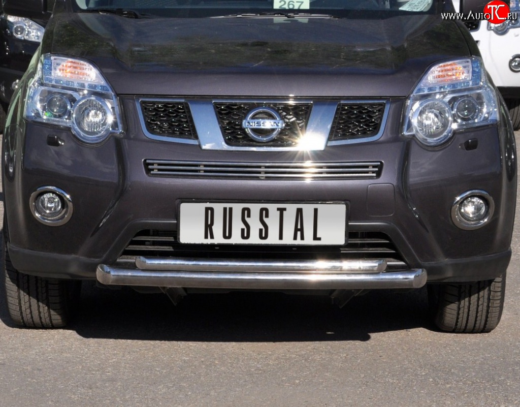 16 599 р. Защита переднего бампера (2 трубыØ76 и 42 мм, нержавейка) SLITKOFF Nissan X-trail 2 T31 рестайлинг (2010-2015)  с доставкой в г. Пермь