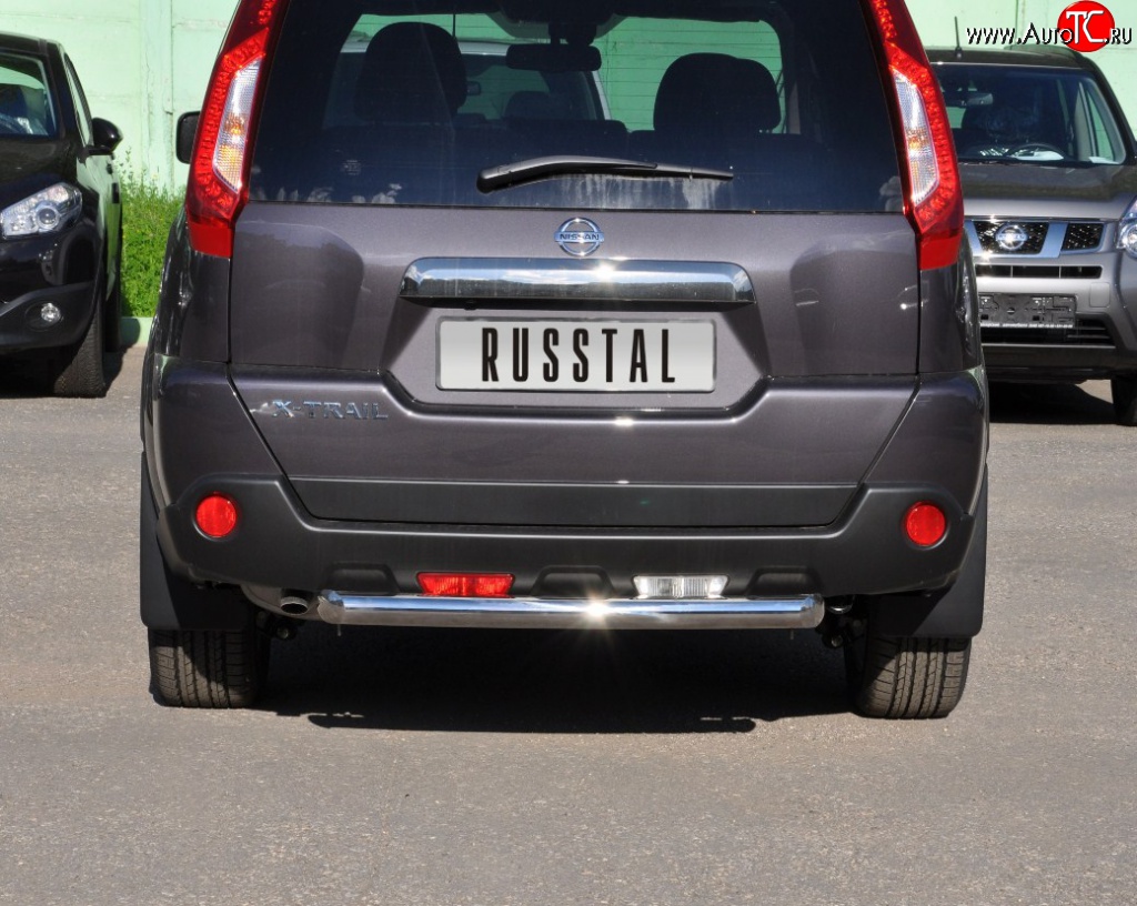 8 799 р. Защита заднего бампера (Ø63 мм, нержавейка) Russtal Nissan X-trail 2 T31 рестайлинг (2010-2015)  с доставкой в г. Пермь