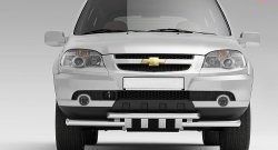 Защита переднего бампера двойная с зубьями из труб d63/63 мм Petroil Tuning Chevrolet Niva  2123 (2009-2020), Лада 2123 (Нива Шевроле) (2009-2021) (Нержавеющая полированная сталь)