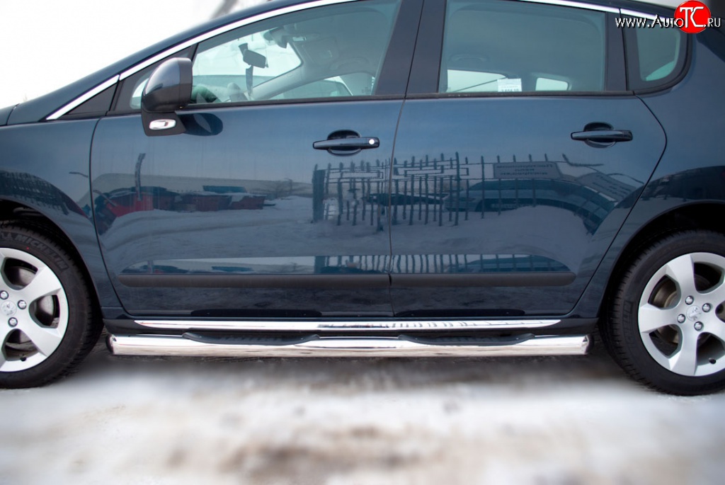 83 999 р. Защита порогов Russtal из трубы d76 мм с пластиковыми вставками для ног Peugeot 3008 рестайлинг (2013-2017) (Защита порогов с со скосами на торцах (вариант 1))  с доставкой в г. Пермь
