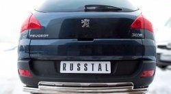 Защита заднего бампера (Ø 63 и 42 мм, нержавейка) SLITKOFF Peugeot 3008 (2009-2013) дорестайлинг