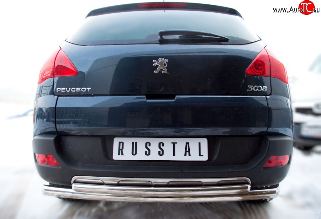 16 499 р. Защита заднего бампера (Ø 63 и 42 мм, нержавейка) SLITKOFF  Peugeot 3008 (2009-2013) дорестайлинг  с доставкой в г. Пермь