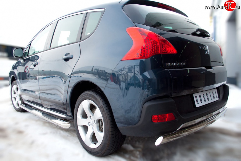 11 599 р. Защита заднего бампера (Ø75х42 мм, нержавейка) Russtal Peugeot 3008 рестайлинг (2013-2017)  с доставкой в г. Пермь