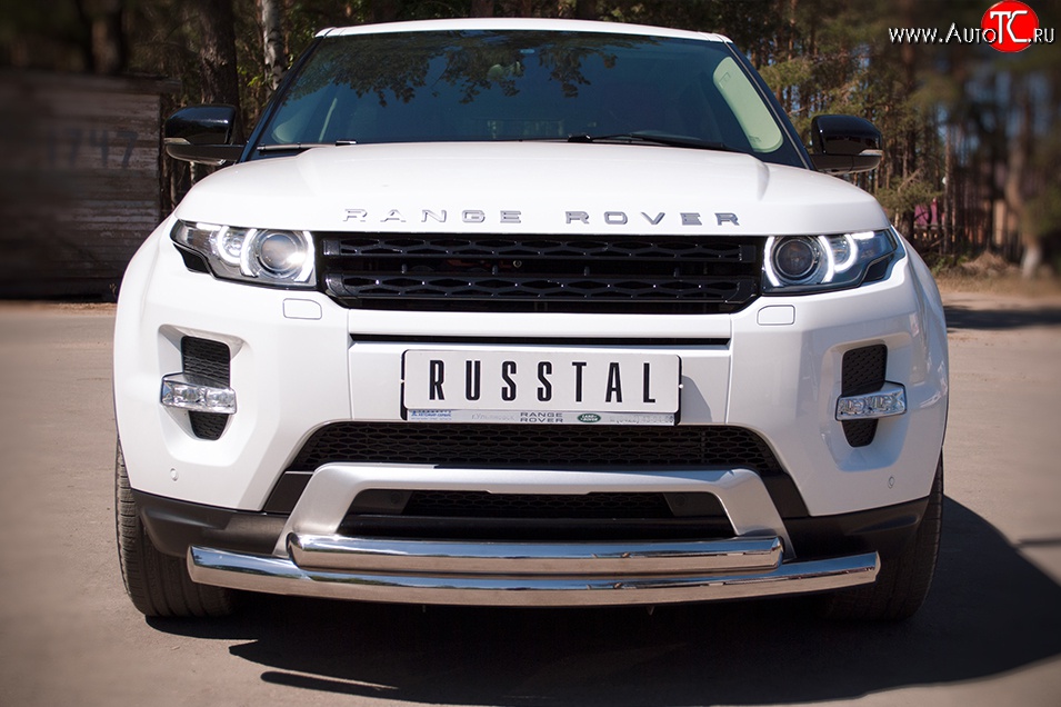 22 099 р. Защита переднего бампера (2 трубыØ76 и 42 мм, нержавейка) SLITKOFF  Land Rover Range Rover Evoque  1 L538 (2011-2015) дорестайлинг 3 дв., дорестайлинг 5 дв.  с доставкой в г. Пермь