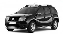 14 599 р. Защита переднего бампера двойная из труб d63/51 мм Petroil Tuning.  Renault Duster  HS (2010-2021) дорестайлинг, рестайлинг (Нержавеющая полированная сталь)  с доставкой в г. Пермь. Увеличить фотографию 2