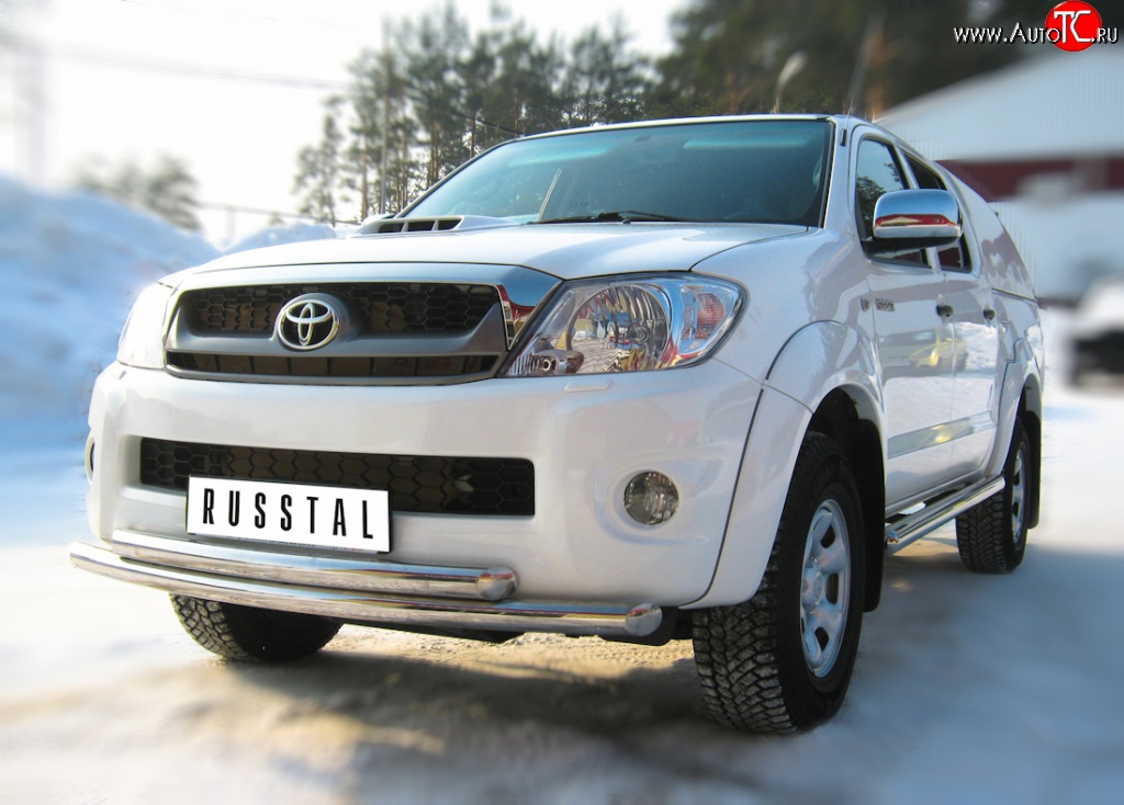 17 299 р. Защита переднего бампера (2 трубыØ63 мм, нержавейка) SLITKOFF  Toyota Hilux  AN10,AN20 (2008-2011) 1-ый рестайлинг  с доставкой в г. Пермь