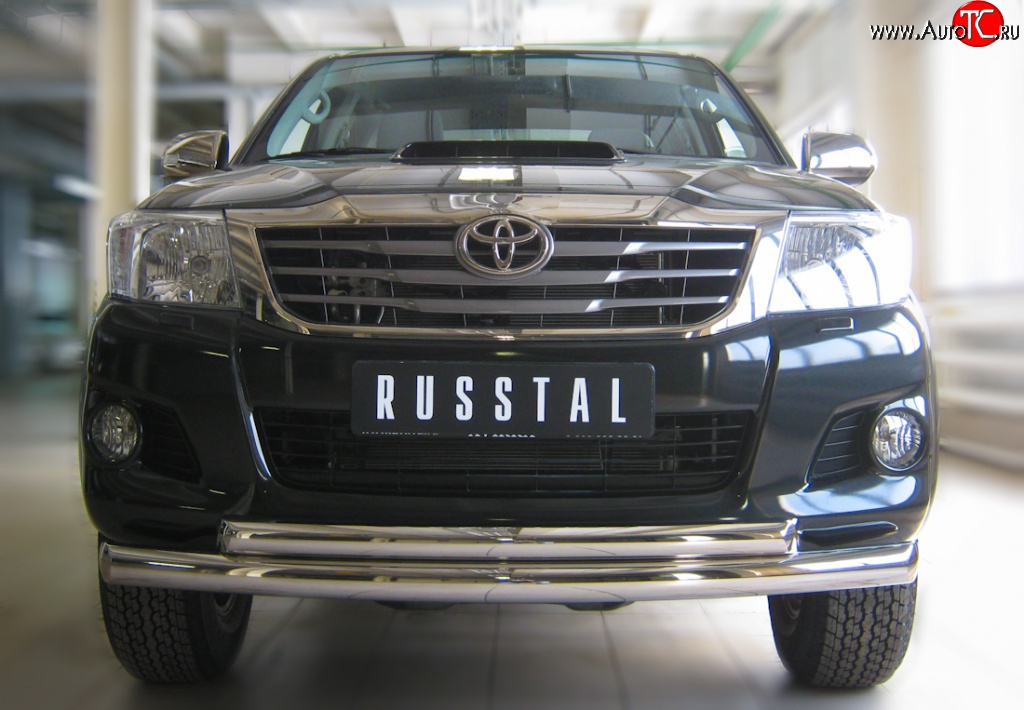 20 399 р. Защита переднего бампера (2 трубыØ76 и 63 мм, нержавейка) SLITKOFF Toyota Hilux AN20,AN30  2-ой рестайлинг (2011-2016)  с доставкой в г. Пермь