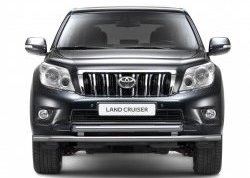 Защита переднего бампера двойная с зубьями из труб d63/63 мм Petroil Tuning Toyota Land Cruiser Prado  J150 (2009-2013) дорестайлинг (Нержавеющая полированная сталь)