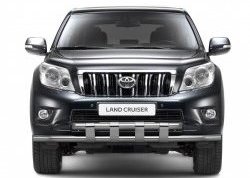 Защита переднего бампера двойная с пластинами из труб d63/63 мм Petroil Tuning Toyota Land Cruiser Prado  J150 (2013-2017) 1-ый рестайлинг (Нержавеющая полированная сталь)