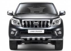 Защита переднего бампера двойная с зубьями из труб d63/63 мм Petroil Tuning Toyota Land Cruiser Prado  J150 (2013-2017) 1-ый рестайлинг (Нержавеющая полированная сталь)