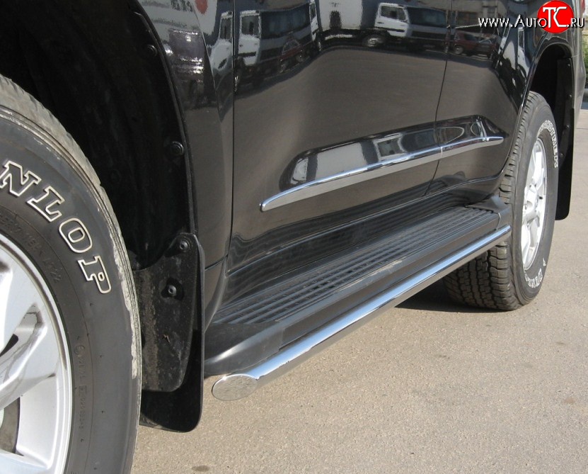 66 999 р. Защита порогов Russtal из круглой трубы диаметром 42 мм Toyota Land Cruiser 200 дорестайлинг (2007-2012) (Защита порогов с со скосами на торцах (вариант 1))  с доставкой в г. Пермь