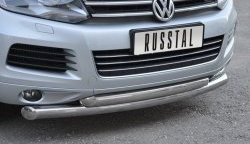 22 549 р. Защита переднего бампера (2 трубыØ76 и 63 мм, нержавейка) SLITKOFF  Volkswagen Touareg  NF (2010-2014) дорестайлинг  с доставкой в г. Пермь. Увеличить фотографию 3