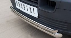 Защита переднего бампера (2 трубыØ63 и 42 мм, нержавейка) SLITKOFF Volkswagen Transporter  T5 (2003-2009) дорестайлинг