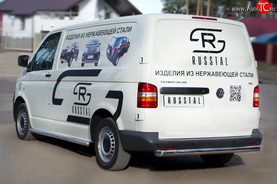 15 799 р. Защита заднего бампера (Ø63 мм, нержавейка) SLITKOFF Volkswagen Transporter T5 дорестайлинг (2003-2009)  с доставкой в г. Пермь