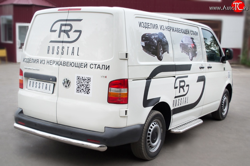 16 599 р. Защита заднего бампера (Ø76 мм, нержавейка) SLITKOFF Volkswagen Transporter T5 дорестайлинг (2003-2009)  с доставкой в г. Пермь