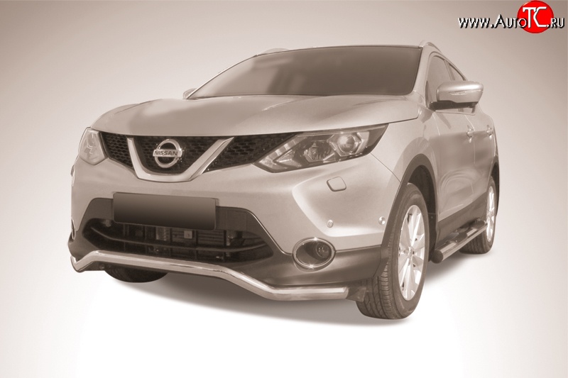13 749 р. Фигурная защита переднего бампера диаметром 57 мм Slitkoff Nissan Qashqai 2 J11 дорестайлинг (2013-2019) (Нержавейка, Полированная)  с доставкой в г. Пермь