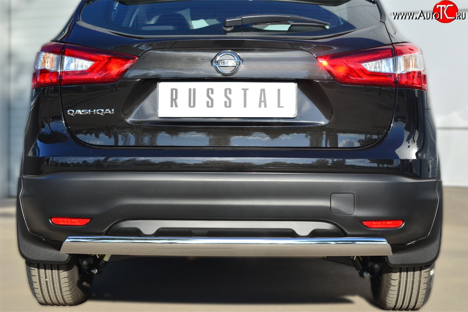 11 299 р. Защита заднего бампера (Ø75x42 мм, нержавейка) Russtal Nissan Qashqai 2 J11 дорестайлинг (2013-2019)  с доставкой в г. Пермь