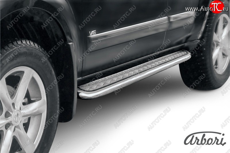 14 219 р. Защита штатных порогов с листом Arbori (нержавейка, алюминий, d57) Nissan Pathfinder R51 рестайлинг (2009-2014)  с доставкой в г. Пермь