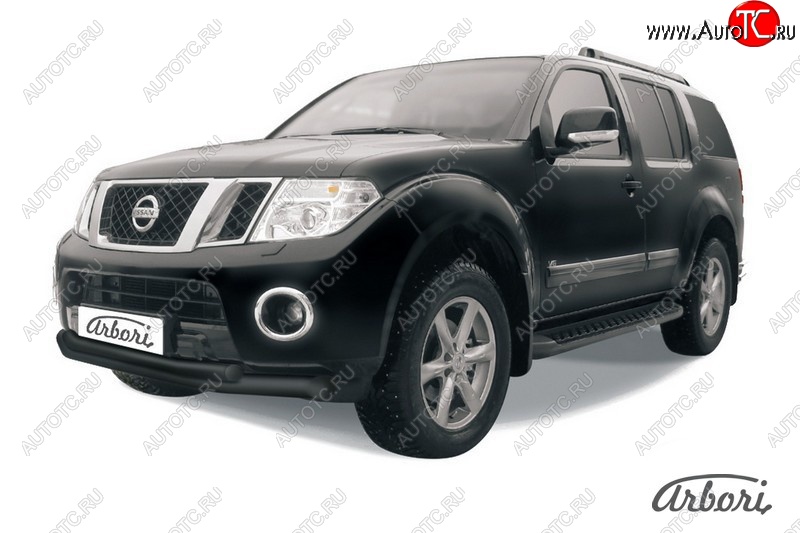 8 369 р. Защита переднего бампера Arbori (черная, 2 трубы d76 и 57 mm) Nissan Pathfinder R51 рестайлинг (2009-2014)  с доставкой в г. Пермь
