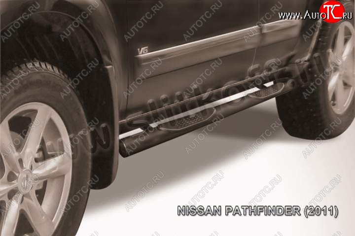 10 299 р. Защита порогов Slitkoff Nissan Pathfinder R51 рестайлинг (2009-2014) (Цвет: серебристый)  с доставкой в г. Пермь