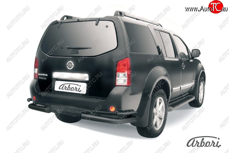 7 469 р. Защита заднего бампера Arbori (уголки, черная, 2 трубы d76 и 42 mm). Nissan Pathfinder R51 рестайлинг (2009-2014)  с доставкой в г. Пермь