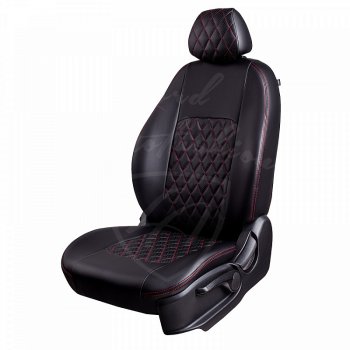 Чехлы для сидений Lord Autofashion Турин Ромб (экокожа) Nissan Tiida Latio  C11 (2004-2012) хэтчбек (Черный, вставка черная, строчка красная)