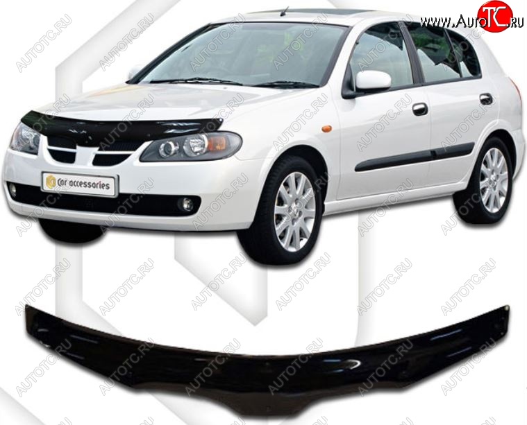 2 079 р. Дефлектор капота CA-Plastic  Nissan Almera  N16 (2000-2003) седан дорестайлинг (серия Classic черный, Без надписи)  с доставкой в г. Пермь