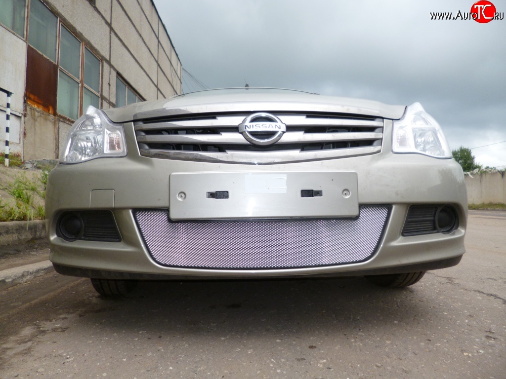 2 199 р. Сетка на бампер Russtal (хром) Nissan Almera G15 седан (2012-2019)  с доставкой в г. Пермь