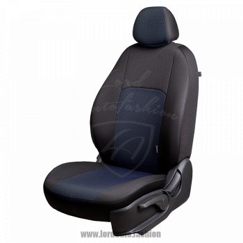 Чехлы для сидений Lord Autofashion Дублин (жаккард, сплошная спинка) Nissan Almera Classic седан B10 (2006-2013) (Черный, вставка Ёж Синий)