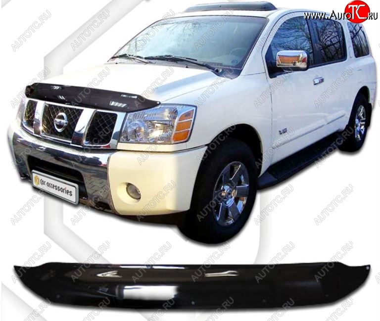 2 159 р. Дефлектор капота CA-Plastic Nissan Armada TA60 дорестайлинг (2003-2007) (Classic черный, Без надписи)  с доставкой в г. Пермь