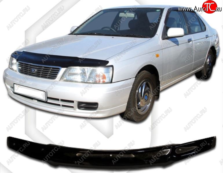 1 999 р. Дефлектор капота CA-Plastic Nissan Bluebird седан U14 дорестайлинг (1996-1998) (Classic черный, Без надписи)  с доставкой в г. Пермь