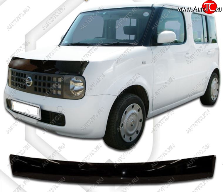 2 079 р. Дефлектор капота CA-Plastic Nissan Cube 2 (2002-2008) (Classic черный, Без надписи)  с доставкой в г. Пермь