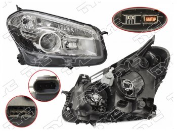 Правая фара (ксенон, с электрокорректором, Евросвет) TYC Nissan Qashqai +2 1 J10 рестайлинг (2010-2014)