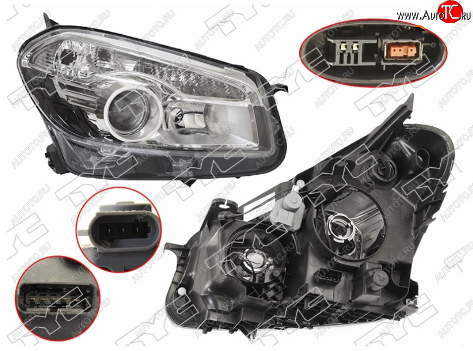 17 599 р. Правая фара (ксенон, с электрокорректором, Евросвет) TYC Nissan Qashqai +2 1 J10 рестайлинг (2010-2014)  с доставкой в г. Пермь