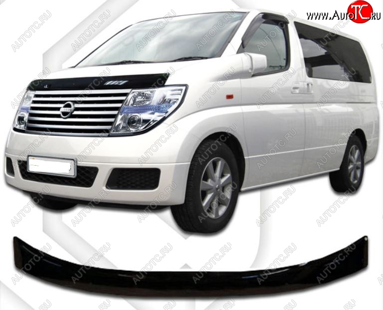 1 899 р. Дефлектор капота CA-Plastic  Nissan Elgrand  2 (2002-2004) дорестайлинг (Classic черный, Без надписи)  с доставкой в г. Пермь