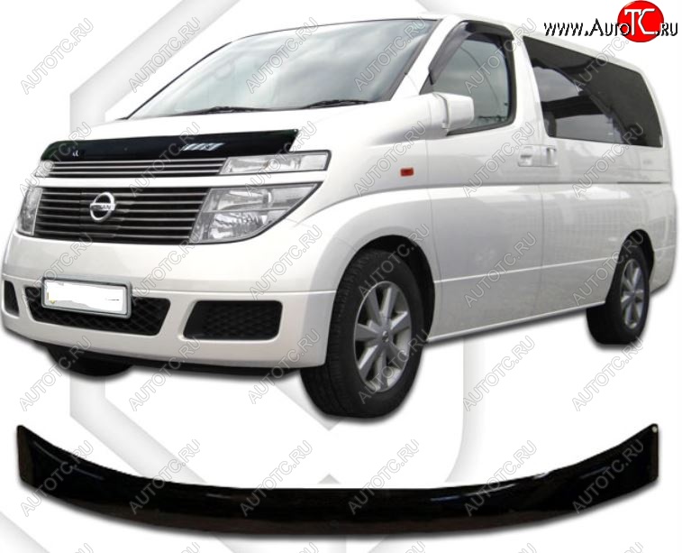 1 899 р. Дефлектор капота CA-Plastic Nissan Elgrand 2 рестайлинг (2004-2010) (серия Classic черный, Без надписи)  с доставкой в г. Пермь