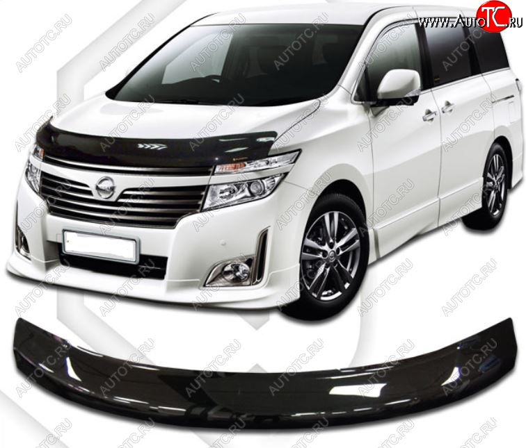 2 199 р. Дефлектор капота CA-Plastic Nissan Elgrand 3 дорестайлинг (2010-2013) (Classic черный, Без надписи)  с доставкой в г. Пермь