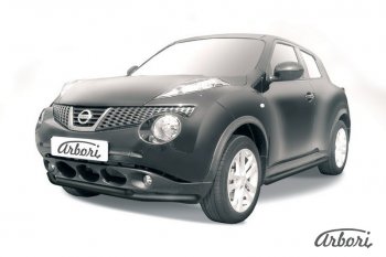 Защита переднего бампера 4WD Arbori (черная, 2 трубы d57 и 42 mm). Nissan Juke 1 YF15 дорестайлинг (2010-2014)