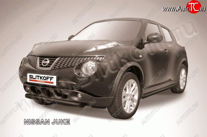 6 949 р. Защита переднего бампер Slitkoff Nissan Juke 1 YF15 дорестайлинг (2010-2014) (Цвет: серебристый)  с доставкой в г. Пермь