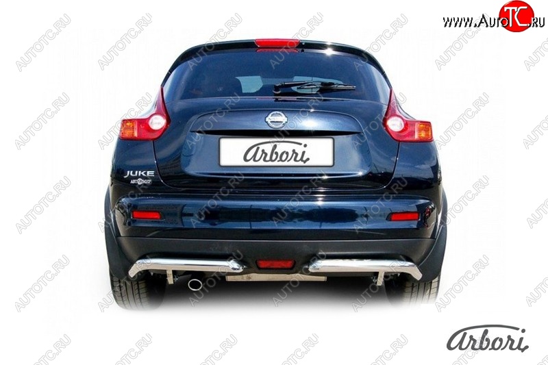 10 619 р. Защита заднего бампера Arbori (уголки, нержавейка, 1 труба d57 mm).  Nissan Juke  1 YF15 (2010-2020) дорестайлинг, рестайлинг  с доставкой в г. Пермь