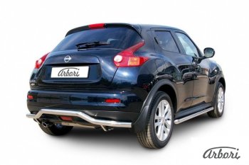 14 759 р. Защита заднего бампера Arbori (волна, нержавейка, 1 труба d57 mm).  Nissan Juke  1 YF15 (2010-2020) дорестайлинг, рестайлинг (4WD)  с доставкой в г. Пермь. Увеличить фотографию 2