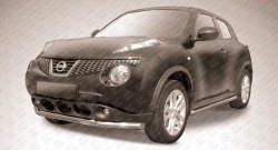Двойная защита переднего бампера из двух труб диаметром 57 и 42 мм Slitkoff Nissan Juke  1 YF15 (2010-2014) дорестайлинг
