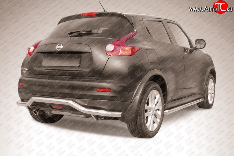 11 499 р. Фигурная защита заднего бампера диаметром 57 мм Slitkoff  Nissan Juke  1 YF15 (2010-2014) дорестайлинг (2WD)  с доставкой в г. Пермь