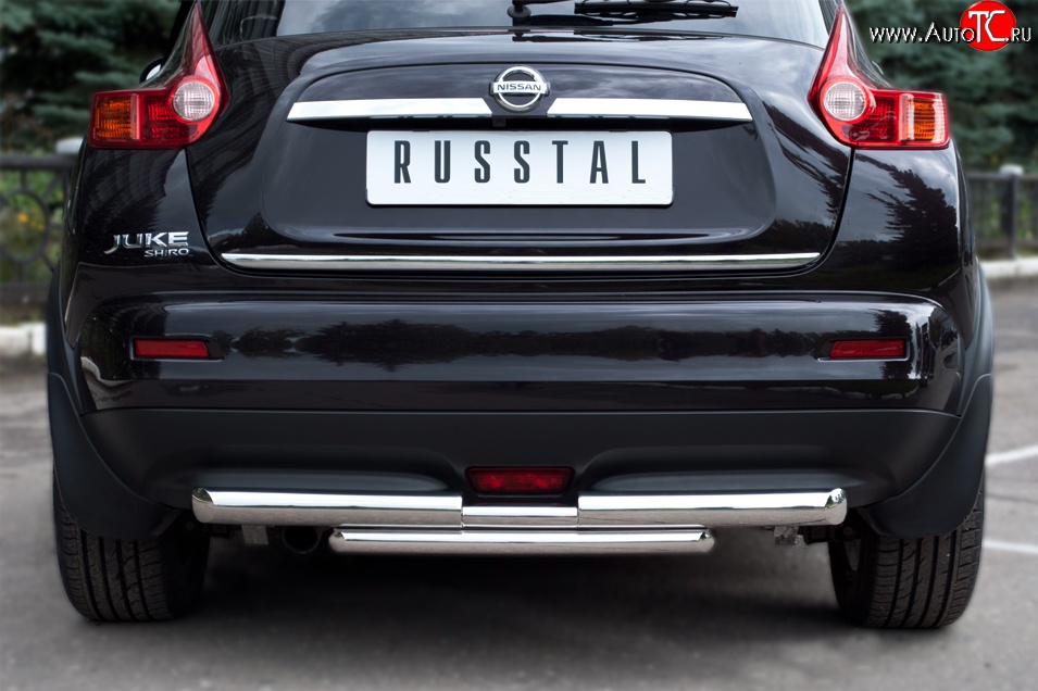 13 999 р. Защита заднего бампера (Ø63 и 42 мм, нержавейка) SLITKOFF  Nissan Juke  1 YF15 (2010-2014) дорестайлинг  с доставкой в г. Пермь
