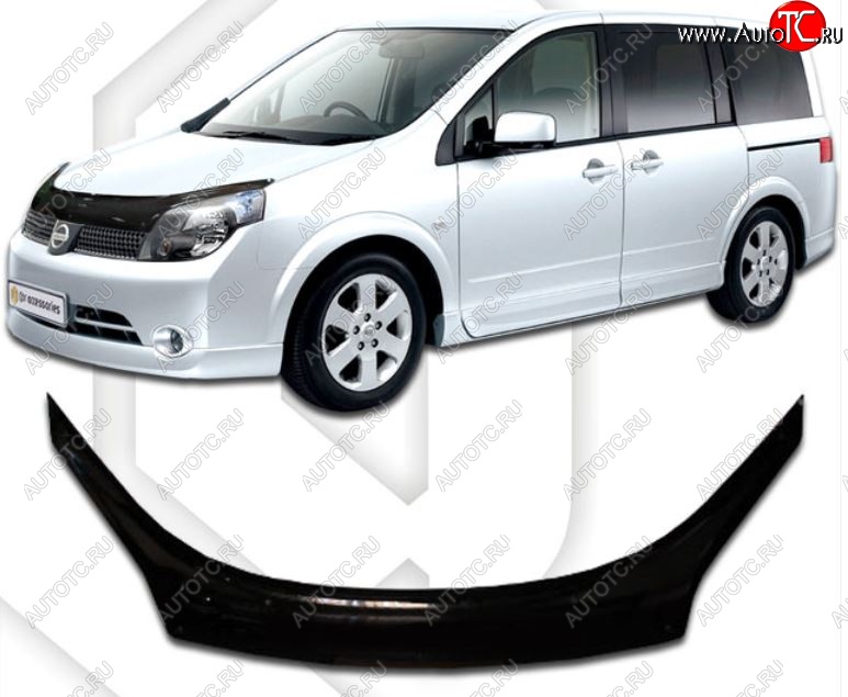 2 199 р. Дефлектор капота CA-Plastiс exclusive Nissan Lafesta B30 дорестайлинг (2004-2006) (Classic черный, Без надписи)  с доставкой в г. Пермь