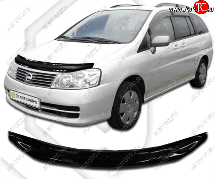 1 999 р. Дефлектор капота CA-Plastiс Nissan Liberty рестайлинг (2001-2004) (Classic черный, Без надписи )  с доставкой в г. Пермь
