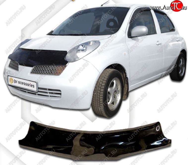 1 999 р. Дефлектор капота (K12) CA-Plastic Nissan Micra K12 5 дв. дорестайлинг (2002-2005) (Classic черный, Без надписи)  с доставкой в г. Пермь