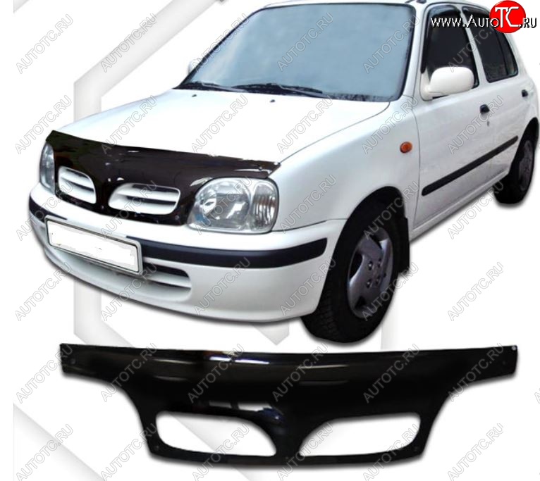 2 399 р. Дефлектор капота CA-Plastiс exclusive Nissan March K11 хэтчбэк 5 дв. 2-ой рестайлинг (1997-2003) (Classic черный, Без надписи)  с доставкой в г. Пермь