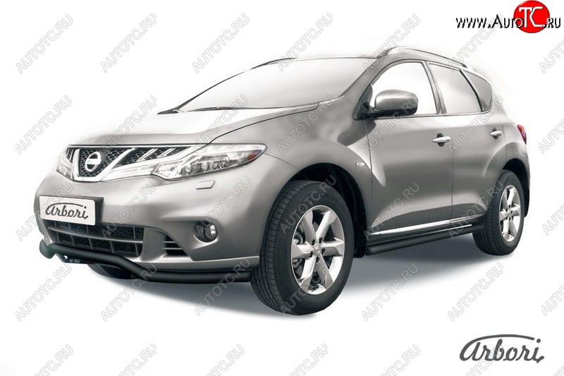 8 099 р. Защита переднего бампера Arbori (волна, черная, 1 труба d57 mm). Nissan Murano 2 Z51 рестайлинг (2010-2016)  с доставкой в г. Пермь